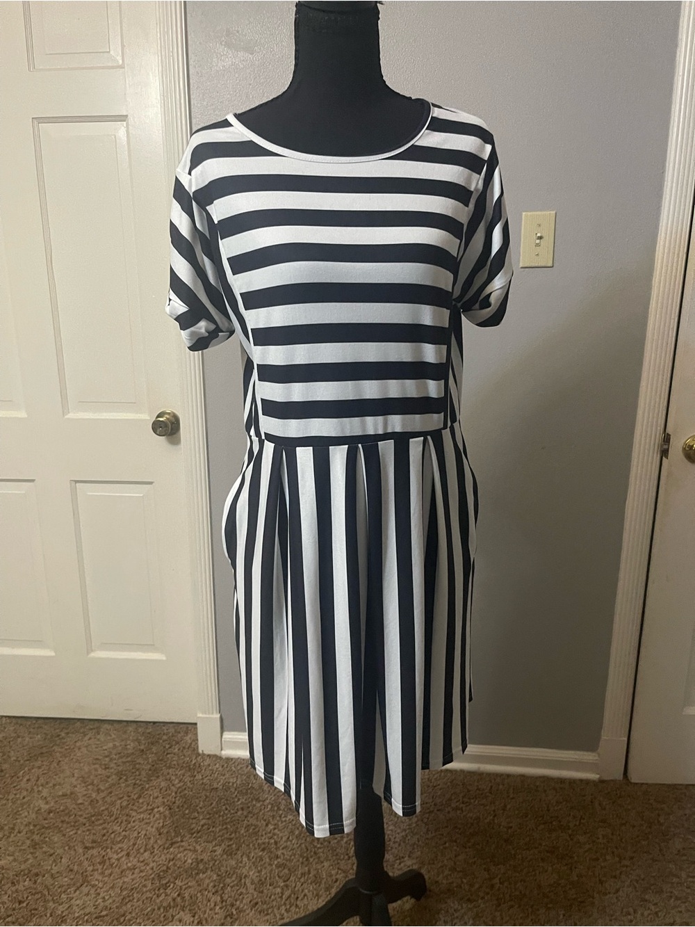 Black striped dress with pockets